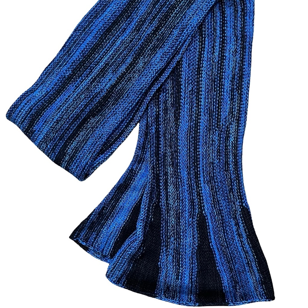 Handwoven Chenille Scarf by Bibi Stein - Tube in Blue Black   68"L